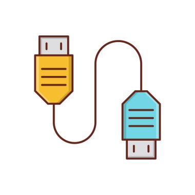 Şeffaf bir arkaplan üzerinde veri kablosu çizimi. Konsept ve grafik tasarım için vektör çizgisi düz simgesi. 
