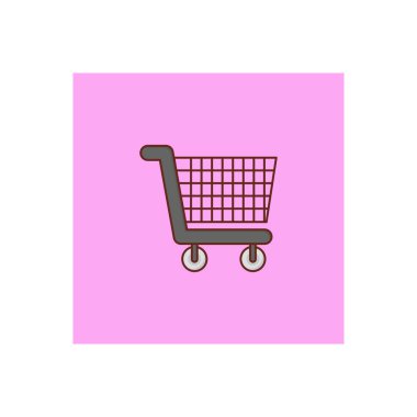 Şeffaf bir arkaplan üzerinde alışveriş arabası çizimi. Konsept ve grafik tasarım için vektör çizgisi düz simgesi.