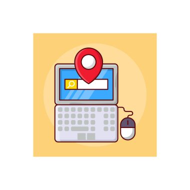 Saydam bir arkaplan üzerinde çevrimiçi konum vektörü illüstrasyonu. Konsept ve grafik tasarım için vektör çizgisi düz simgesi.