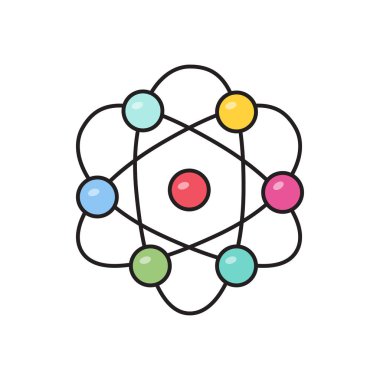 Şeffaf bir arkaplan üzerinde atom vektörü çizimi. Konsept ve grafik tasarım için birinci sınıf kalite semboller.. 