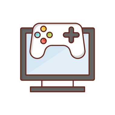 Saydam bir arkaplan üzerinde video oyunu vektör çizimi. Konsept ve grafik tasarım için vektör çizgisi düz simgesi. 