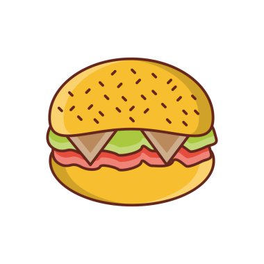 Şeffaf bir arkaplan üzerinde burger vektör çizimi. Konsept ve grafik tasarım için mükemmel kalite semboller.. 