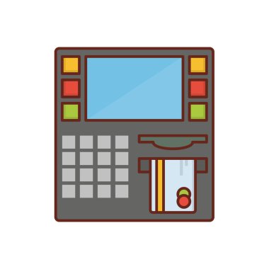 Şeffaf bir arkaplanda atm vektör illüstrasyonu. Konsept ve grafik tasarım için vektör çizgisi düz simgesi. 