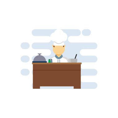 Bir şef tezgahta oturuyor..