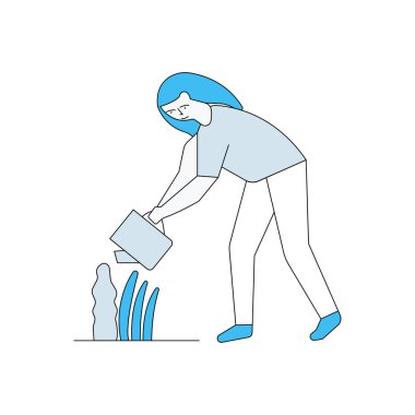 Kız çiçekleri suluyor..