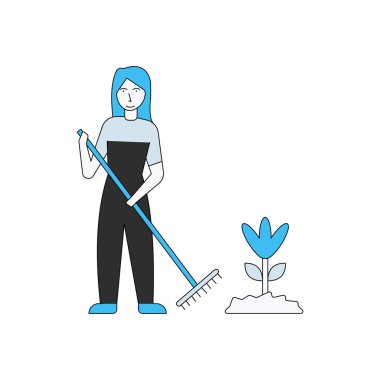 Kız elinde çatalla bahçede duruyor..