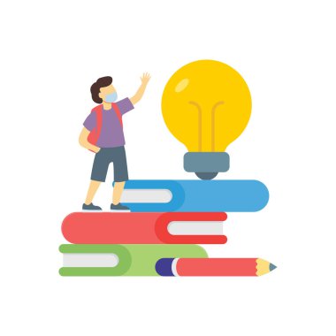 Çocuk kitapların ve fikirlerin üzerinde duruyor..