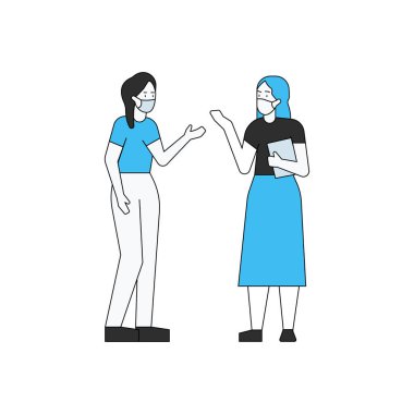 Maskeli kızlar birbirleriyle konuşuyorlar..