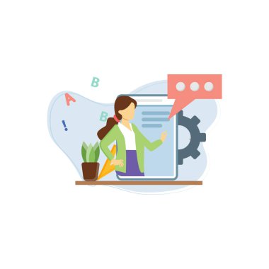 Bayan öğretmen internette öğretmenlik yapıyor..