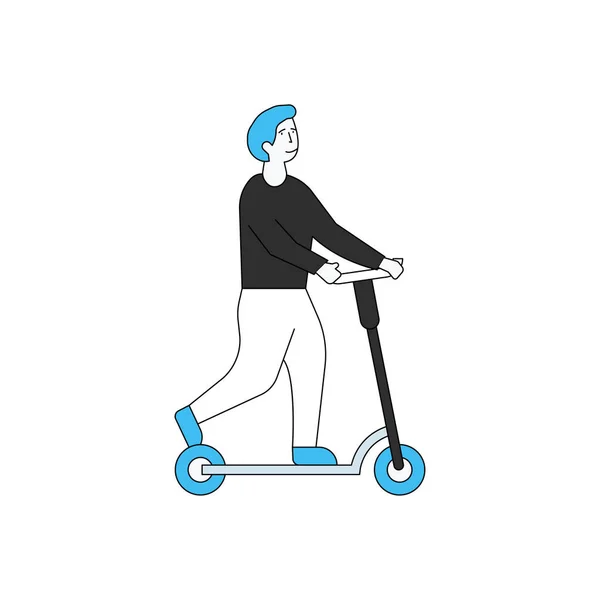 Jongen Rijdt Een Scooter — Stockvector