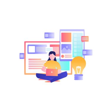 Kız dizüstü bilgisayarıyla çalışıyor..