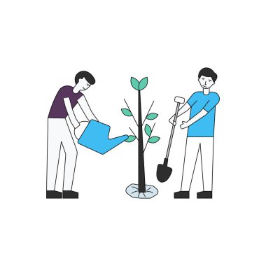 Çocuklar çiçekleri suluyor..