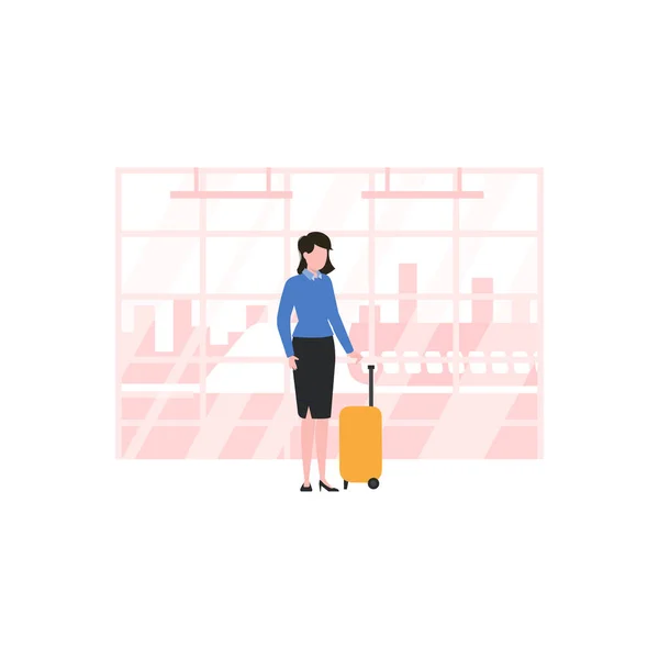 Girl Standing Suitcase — Stock Vector