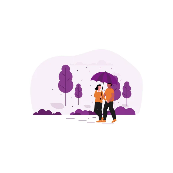 Das Paar Ist Bei Regen Mit Regenschirm Unterwegs — Stockvektor