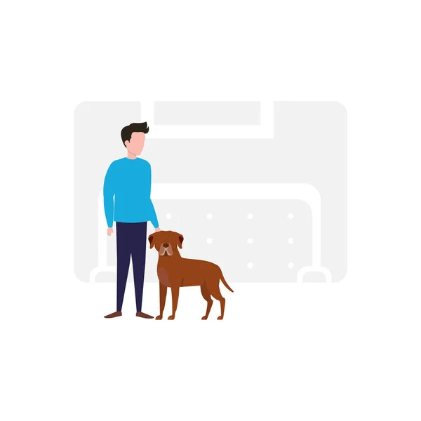 Owner Standing His Dog Pet — Stock Vector