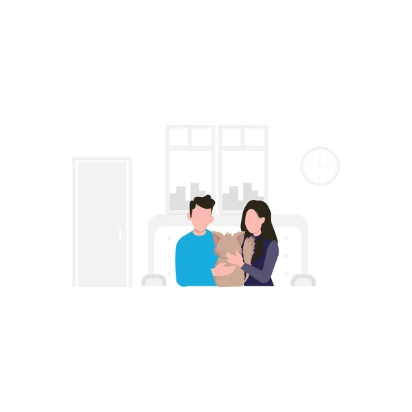 Pareja Está Pie Con Animal Doméstico — Vector de stock