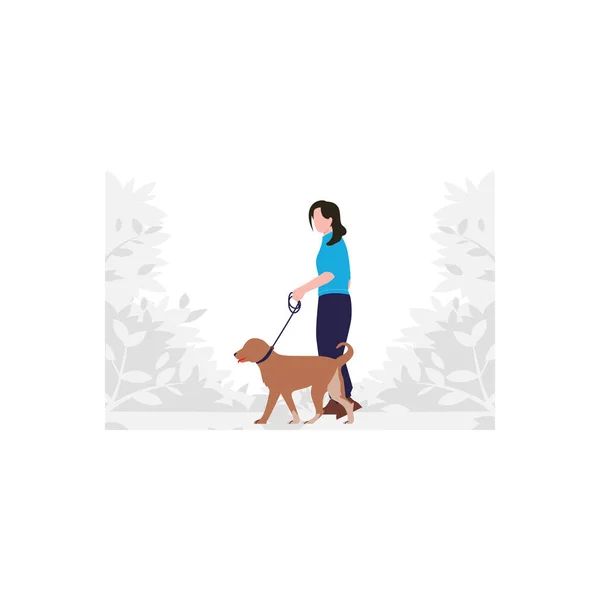 Lady Taking Her Pet Dog Walk — Stock Vector