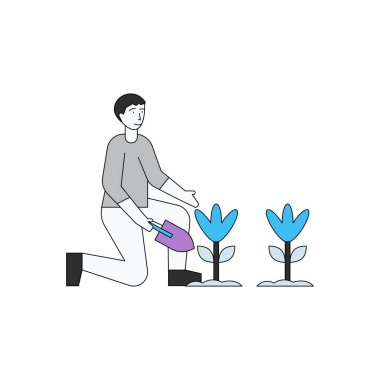 Çiçekleri çocuk ekiyor..