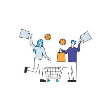 Oğlan ve kız çok alışveriş yapıyor..