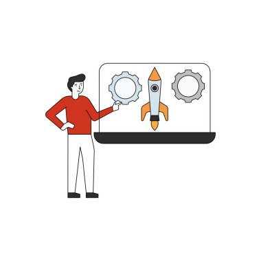 Çocuk dizüstü bilgisayardaki roket ayarı üzerinde çalışıyor..