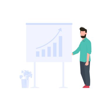 Çocuk bar grafik sunum tahtasının yanında duruyor..