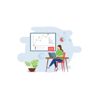 Kız analitik grafik üzerinde çalışıyor..