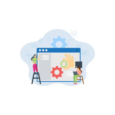 Kızlar web kodlaması ve yönetimi üzerinde çalışıyorlar..