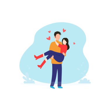 çocuk kız arkadaşı kollarında tutuyor.