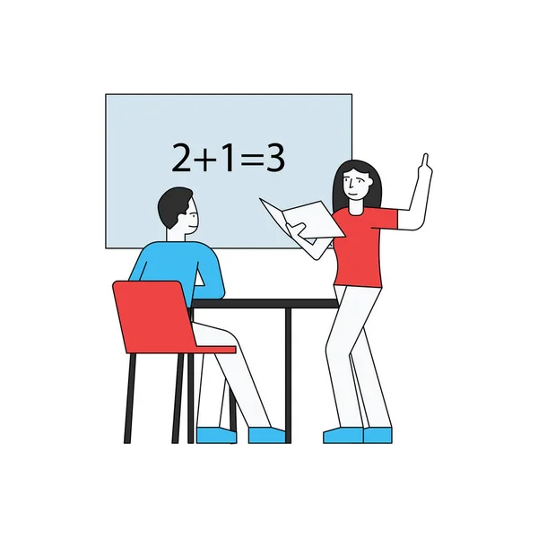 Κορίτσι Διδάσκει Μαθηματικά Στο Μαθητή — Διανυσματικό Αρχείο