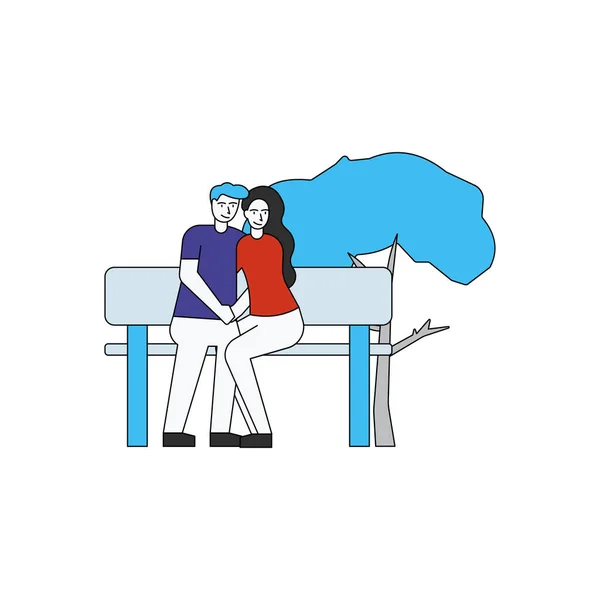 Pareja Está Sentada Banco — Vector de stock