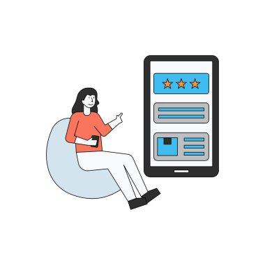 Kız cep telefonundaki incelemeyi kontrol ediyor..