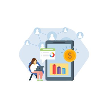 Kız oturuyor ve dolar grafiği üzerinde çalışıyor..