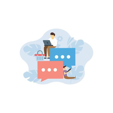 Çocuklar bilgisayarlarını ve tabletlerini kullanıyorlar ve alışveriş yapıp sohbet ediyorlar..