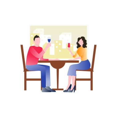 Çift yemek masasında oturup içki içiyor..