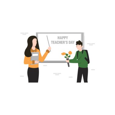 Öğrenci öğretmenler gününde öğretmenlere çiçek veriyor..