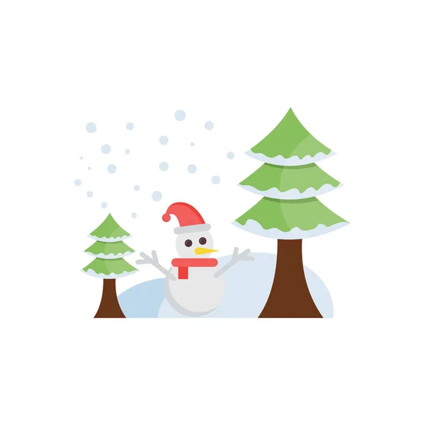 Muñeco Nieve Está Entre Los Árboles Navidad — Vector de stock