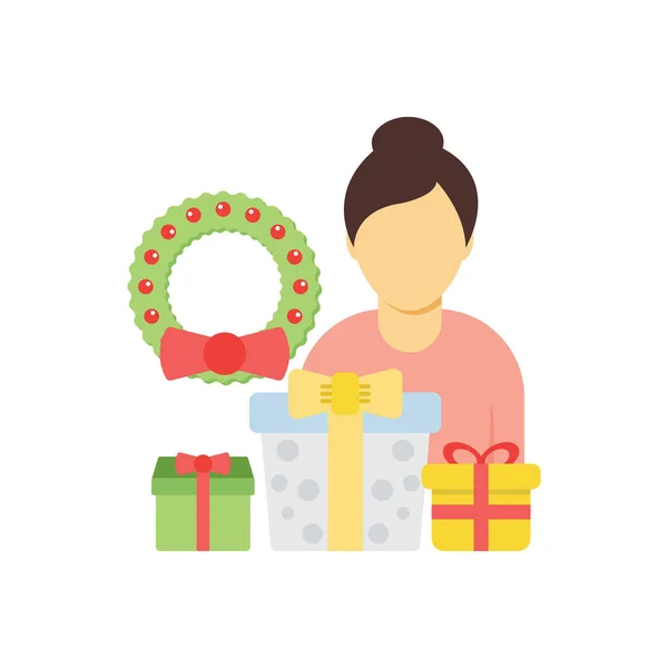 Chica Está Sentada Con Sus Regalos Navidad — Vector de stock