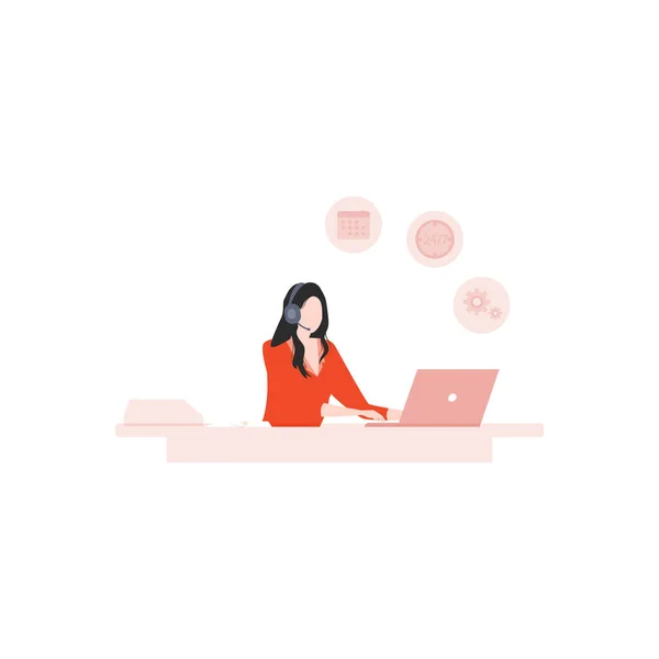 Customer Service Girl Working Her Laptop — Stock Vector