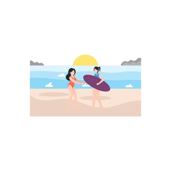 Girls Going Surfing — Stock Vector