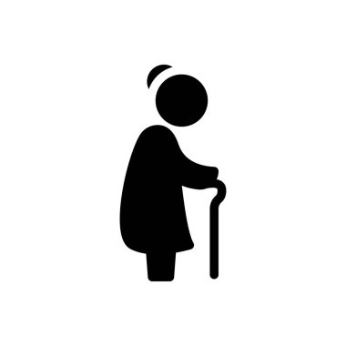 Şeffaf bir arkaplan üzerinde yaşlı kadın vektör çizimi. Konsept ve grafik tasarım simgeleri için kaliteli semboller..