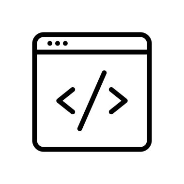 Saydam bir arkaplan üzerinde web sayfası kodlama vektör çizimi. Konsept ve grafik tasarımı için ince çizgi simgesi..