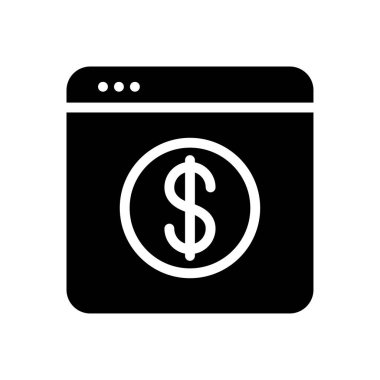 Saydam bir arkaplan üzerinde web sayfası dolar vektör illüstrasyonu. Konsept ve grafik tasarım simgeleri için kaliteli semboller..