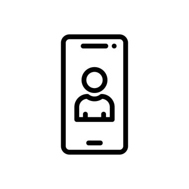 Şeffaf bir arkaplan üzerinde mobil profil çizimi. Premium kalite sembolleri. Konsept ve grafik tasarım için ince çizgi simgesi. 