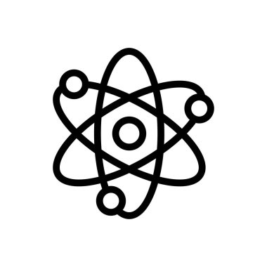 Şeffaf bir arkaplanda atom vektörü çizimi. Premium kalite sembolleri. Konsept ve grafik tasarım için ince çizgi simgesi.