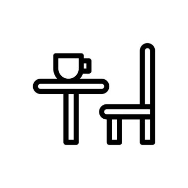 Şeffaf bir arkaplan üzerinde masa sandalyesi çay vektörü çizimi. Konsept ve grafik tasarım için ince çizgi simgesi..