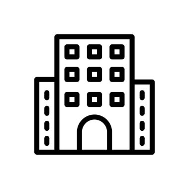 Saydam bir arkaplan üzerinde otel vektör çizimi. Konsept ve grafik tasarımı için ince çizgi simgesi..