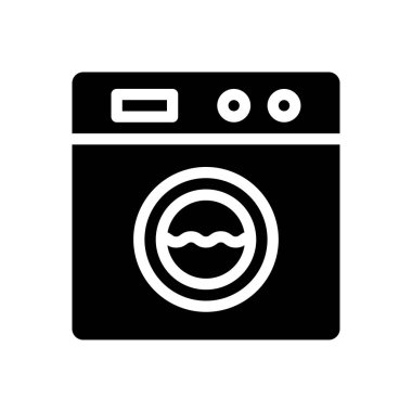 Saydam bir arkaplan üzerinde çamaşır makinesi vektör çizimi. Konsept ve grafik tasarım simgeleri için kaliteli semboller..