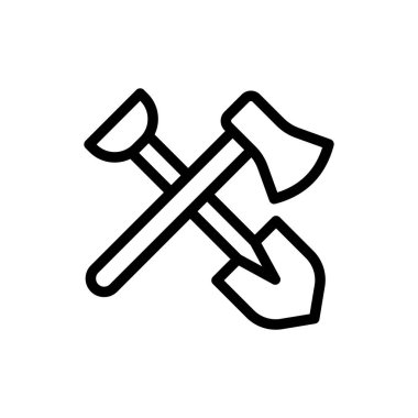 Şeffaf bir arkaplan üzerinde balta kürek vektör çizimi. Konsept ve grafik tasarımı için ince çizgi simgesi..