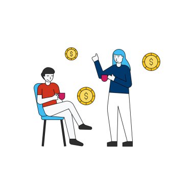 Kız ve erkek bir fincan çay içip mali konular hakkında konuşuyorlar..