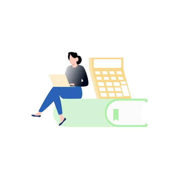 Girl Working Her Laptop — Stock Vector